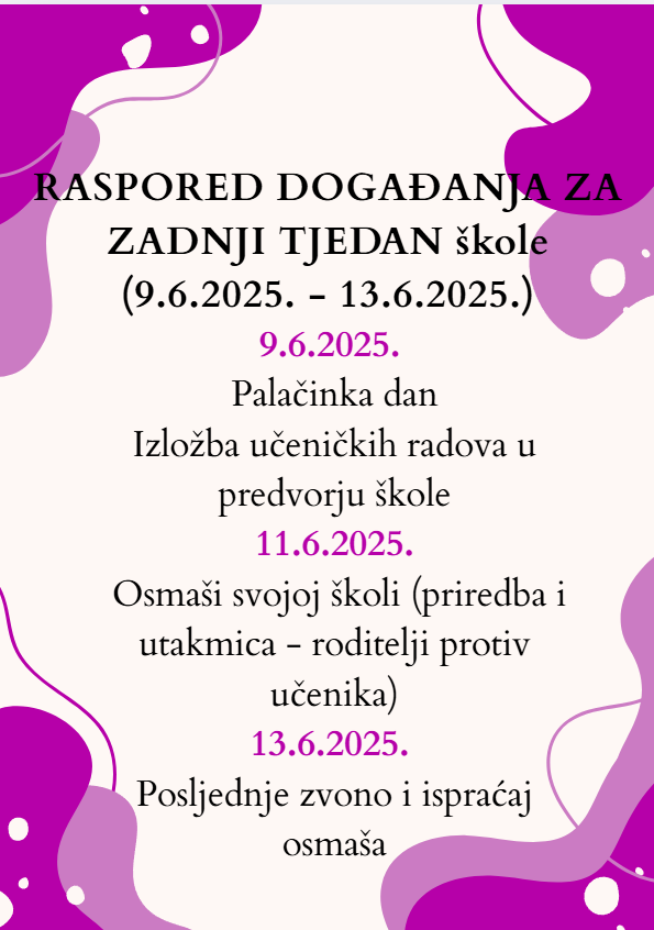 paspored za posljednji tjedan