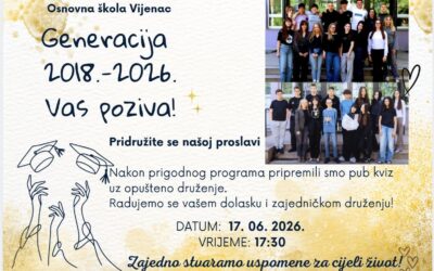8.a i 8.b vas na proslavu povodom završetka osnovnoškolskog obrazovanja