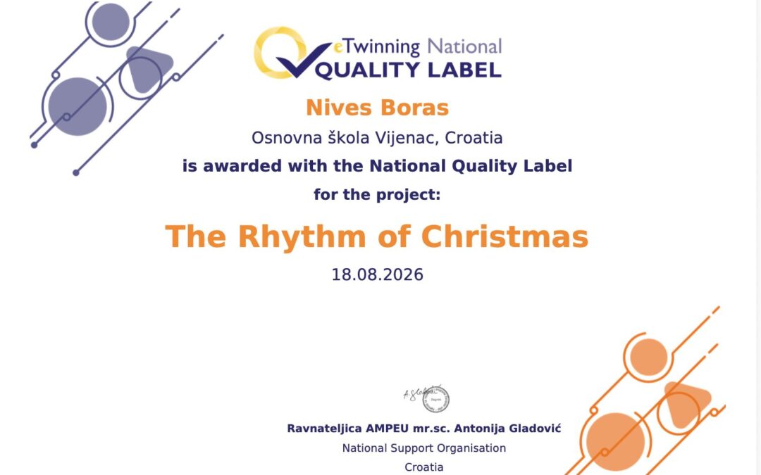 eTwinning projekt „The Rhythm of Christmas“ nagrađen Nacionalnom oznakom kvalitete